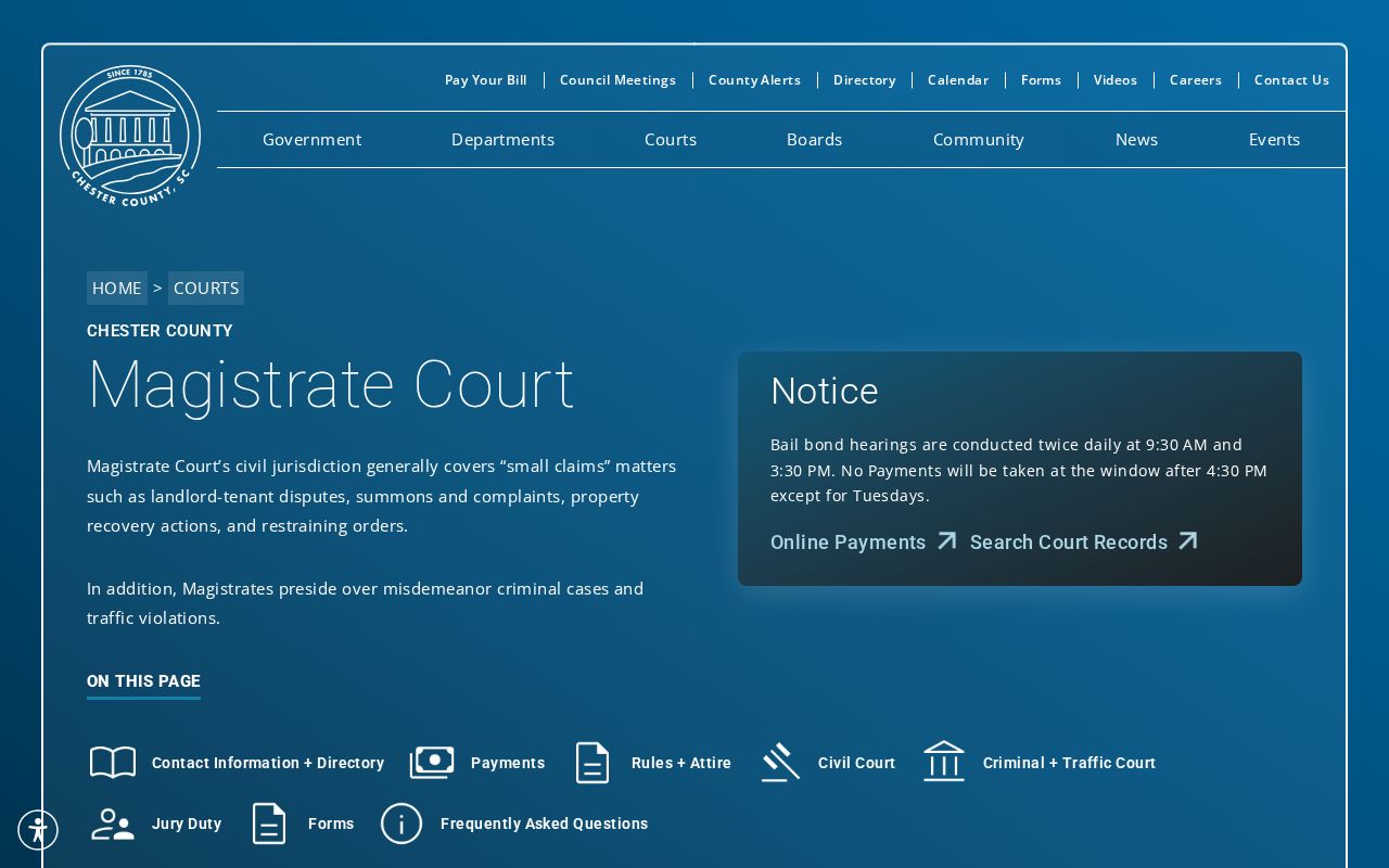 Chester County criminal court case information from Magistrate Court