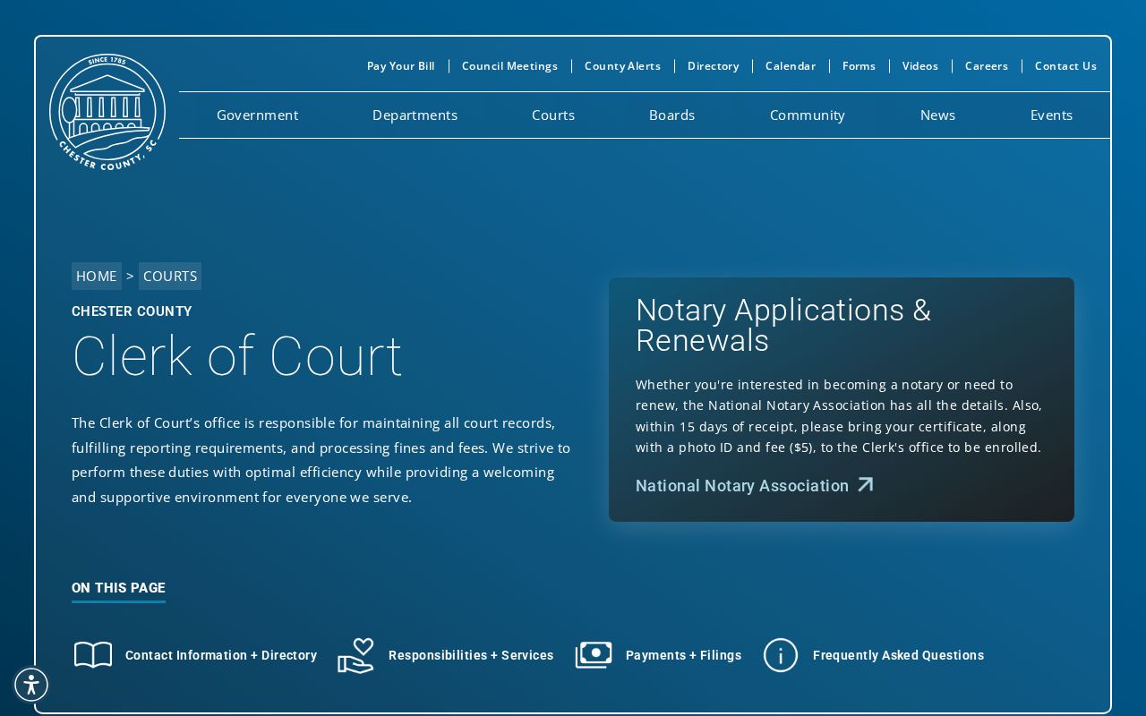Chester County criminal court record clerk information