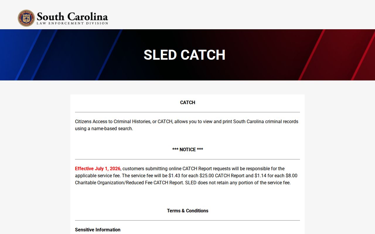 Chester County criminal history SLED CATCH background check