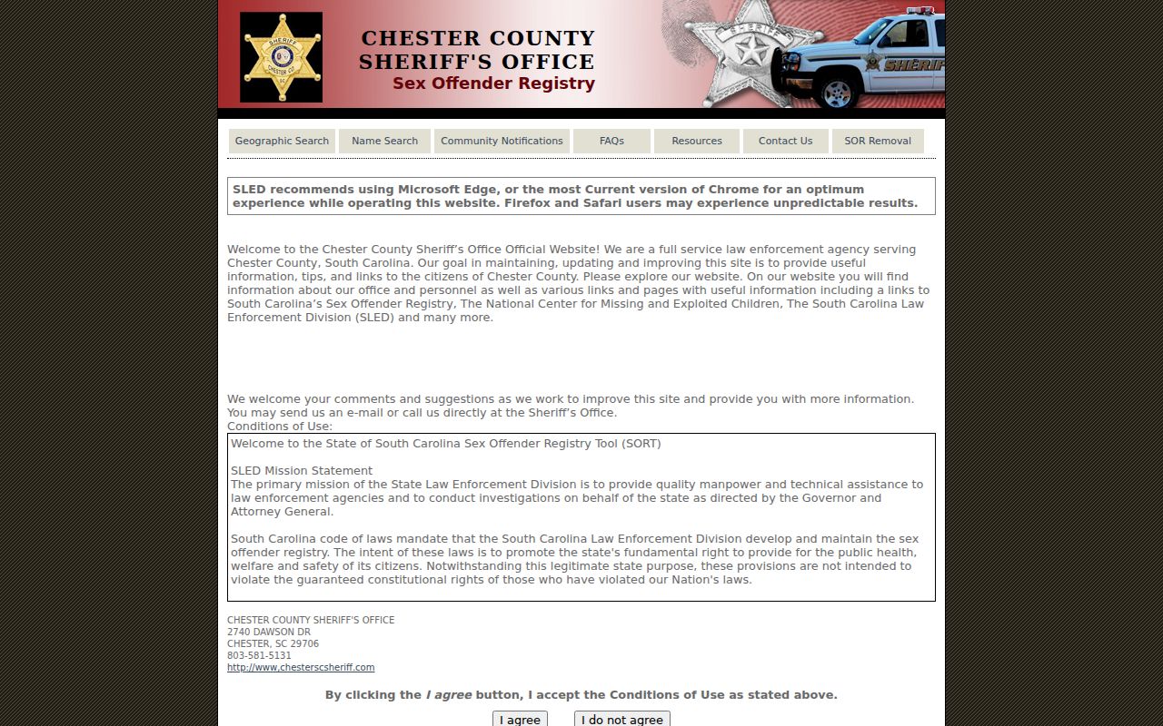 Chester County sex offender geographic search screen